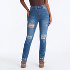 Women's High-Waist Ripped Straight-Leg Jeans