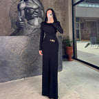 Crew-Neck Long-Sleeve Ruched Bodycon Maxi Dress