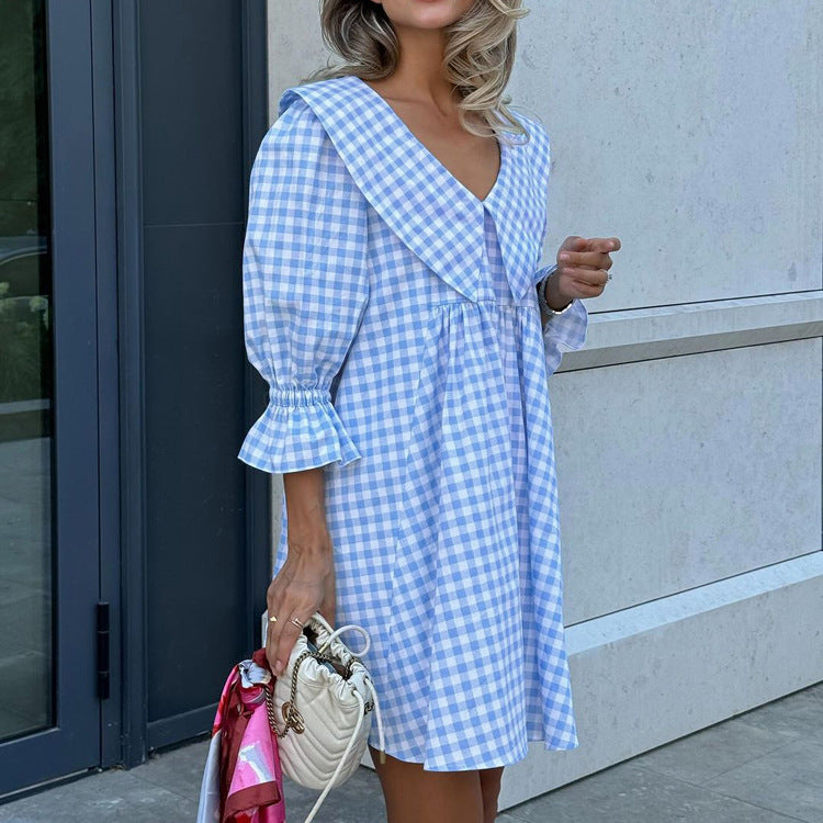 Blue Plaid A-Line Dress