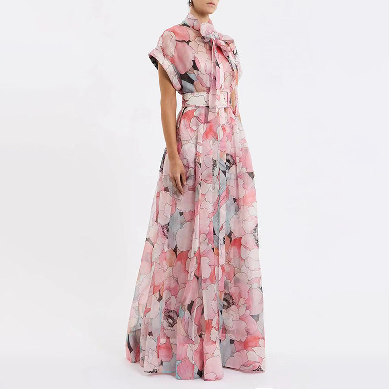Women's Bow-Tie Lace-Up Vacation Maxi Dress