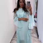 Summer Solid Color Mesh Cutout Off-Neck Show Delicate Dress