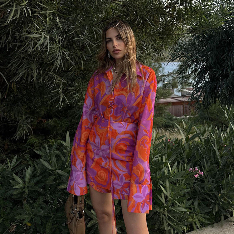 Printed Shirt & Skirt Set