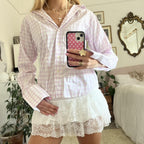 Women's Autumn Polo Collar Breasted Cardigan Long Sleeve Shirt Slim Fit All Matching Striped Top