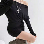 Women's Black Off-Shoulder Sheath Dress