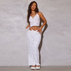 Women's Double Layer Cutout Ripped Coordinated Two-Piece Set