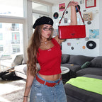 Women's Red Square Neck Lace Trim Camisole