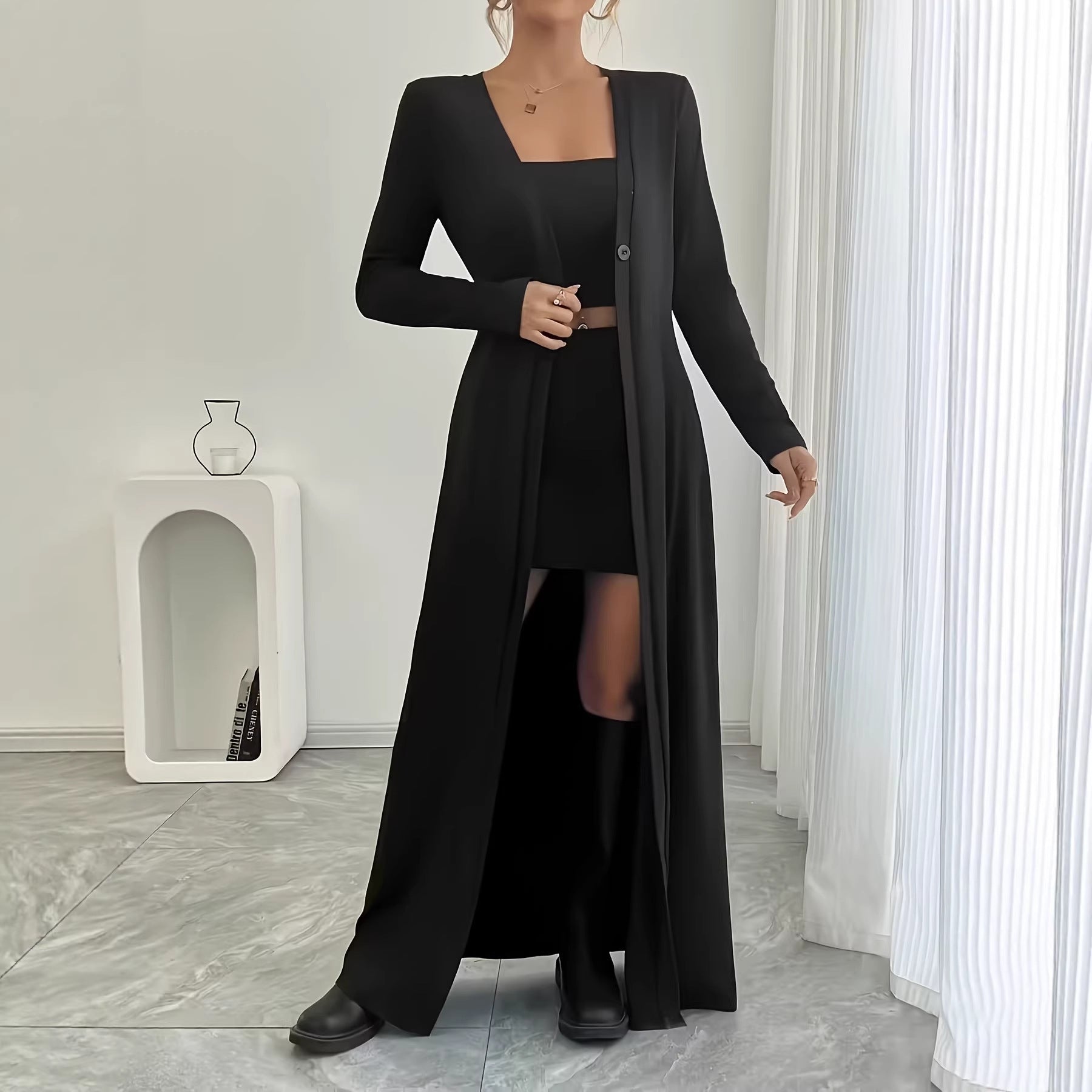 Women's Plus Size Long Knit Cardigan