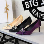 Women's Rhinestone Bow Satin Stiletto Heels
