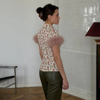 Summer Feather Sleeve Printed Design Women T shirt Slim Sexy Top