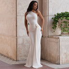 Metal Decoration Backless Dress One-Shoulder Slim