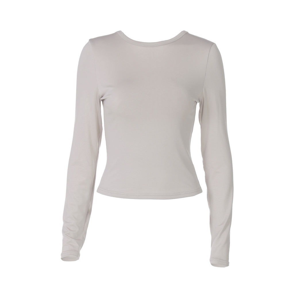 Women's Women Clothing Summer Sexy Slim Fit Slim Backless Solid Color Long-Sleeved Top