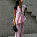 Cotton V neck Sleeveless Top Vest Trousers