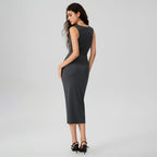 Women’s Pleated Waist Square-Neck Sheath Dress