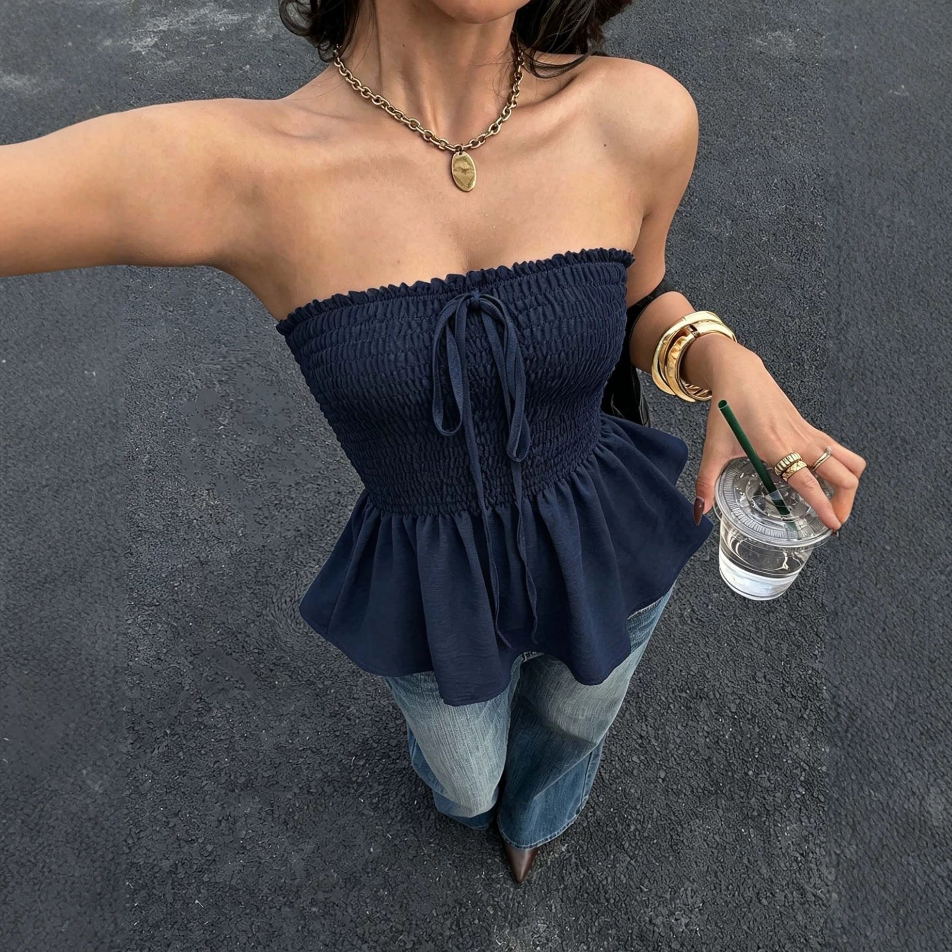 Sexy Tube Top Women Waist Tight Slimming Flounce Hem