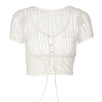 Lace Up Sheer Cropped Cardigan Top