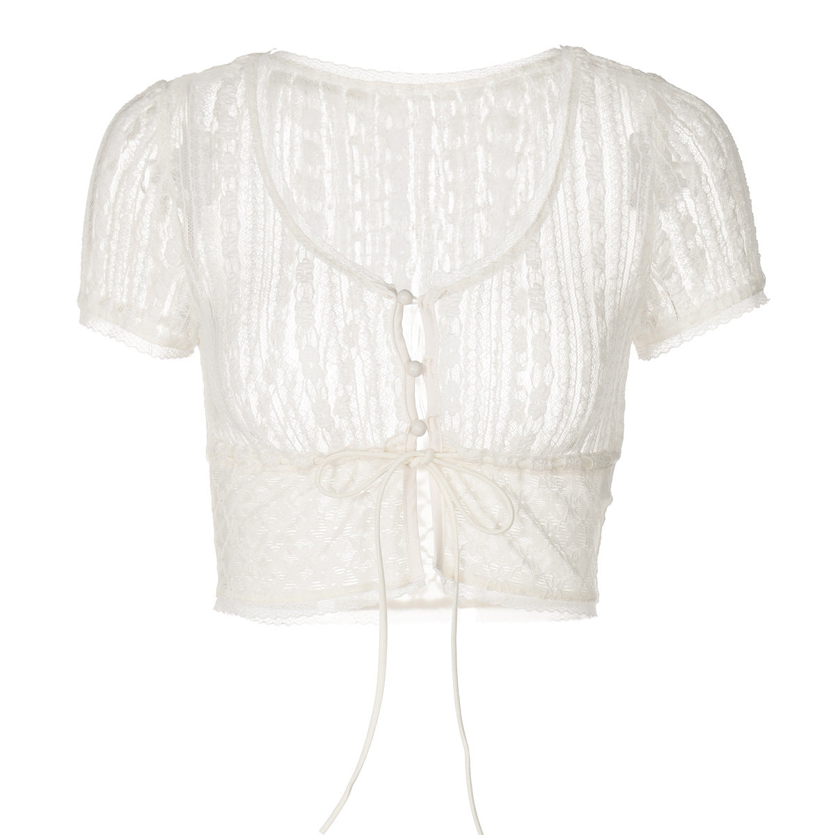 Lace Up Sheer Cropped Cardigan Top