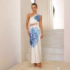 Floral One Shoulder Cutout Bodycon Maxi Dress