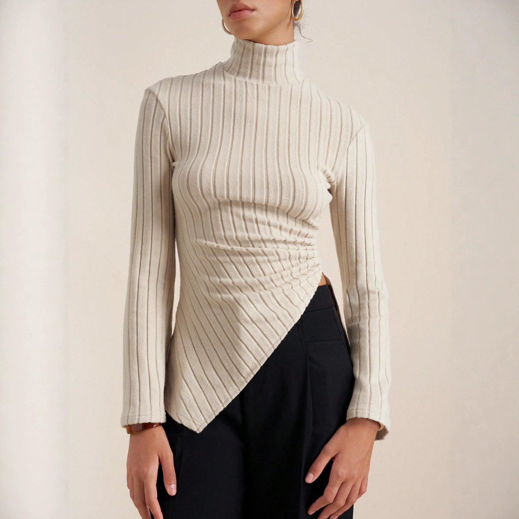 Women's Asymmetric High-Neck Long-Sleeve Top