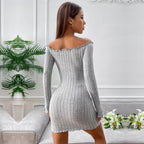 Women's Women's Pure Dress Boat Collar Off The Shoulder High Waist