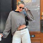 Women's 's Striped Crew-Neck Long-Sleeve T-Shirt