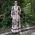 Printed Long-Sleeve Retro Dress