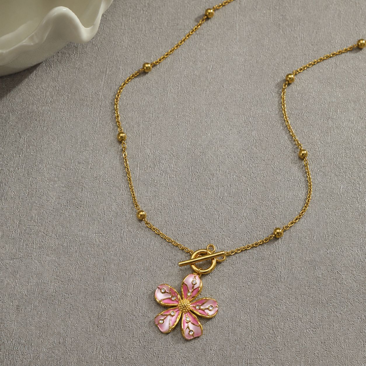 Women's Pink Floral Zircon Necklace