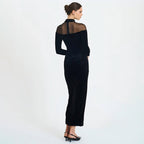 Women's Autumn Winter Wear Voile See Through Stitching Dress Sexy Tight Solid Color Dress