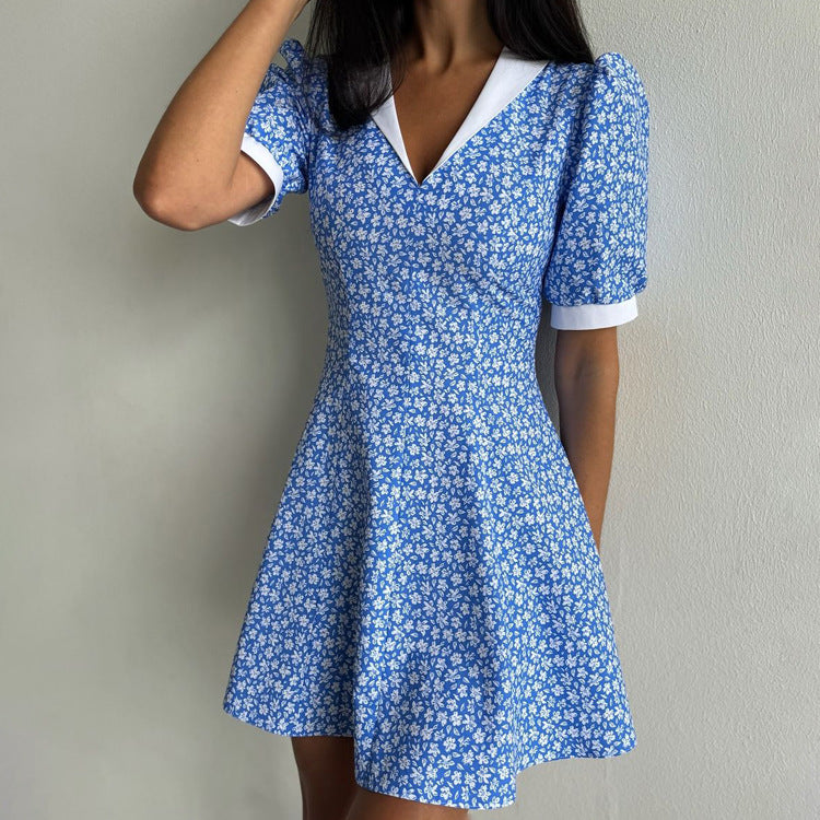 A line Short Sleeve Dress Polo Collar