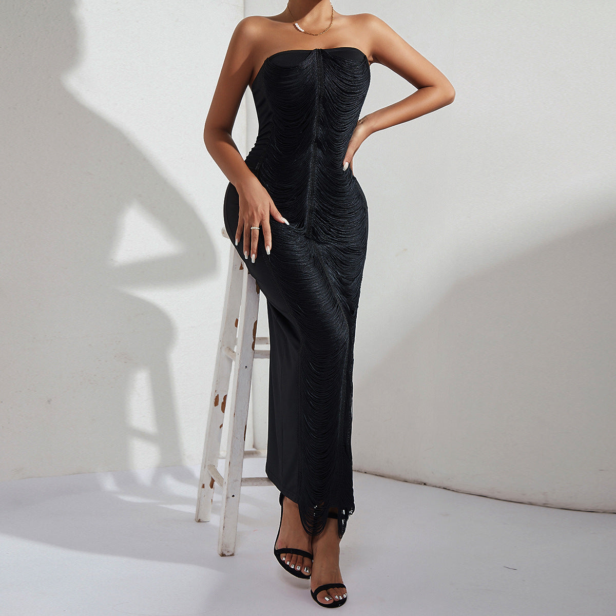 Women's Strapless Split Sleeveless Evening Dress