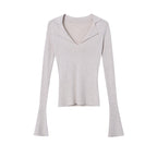 Women's Sinan French Paperman Early Autumn Fashionable Polo Large V Neck Slim Bottoming Shirt
