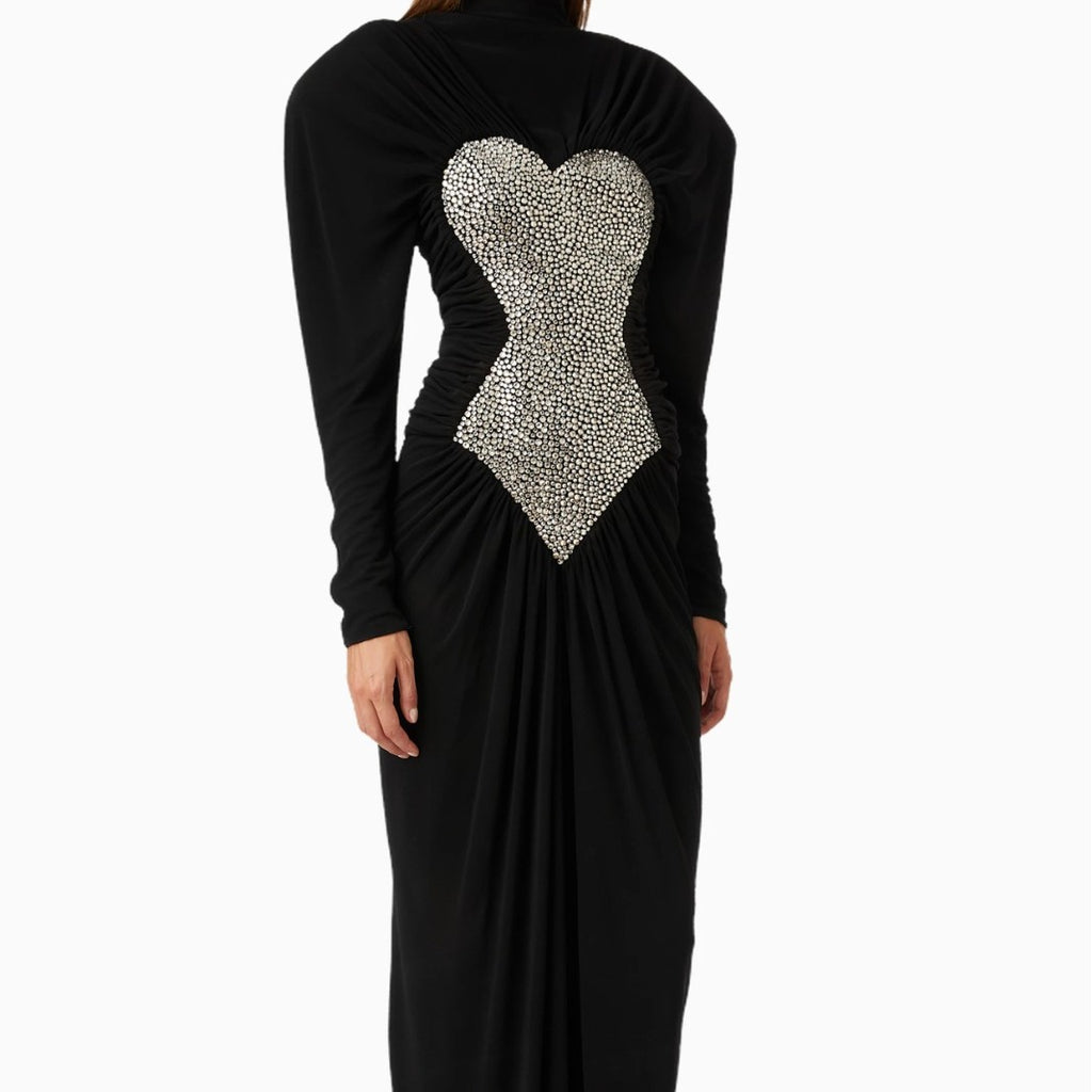 Luxury Full Diamond Peach Heart Waist Hip Hugger Black Small High Collar Shoulder