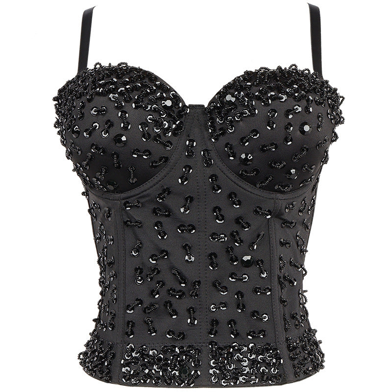 's Corset Beaded Sequ Waist Strap Three Dimensional With Chest