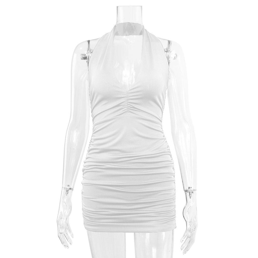 Summer New V-Neck Halter Backless Off-Shoulder Minimalist Pleated