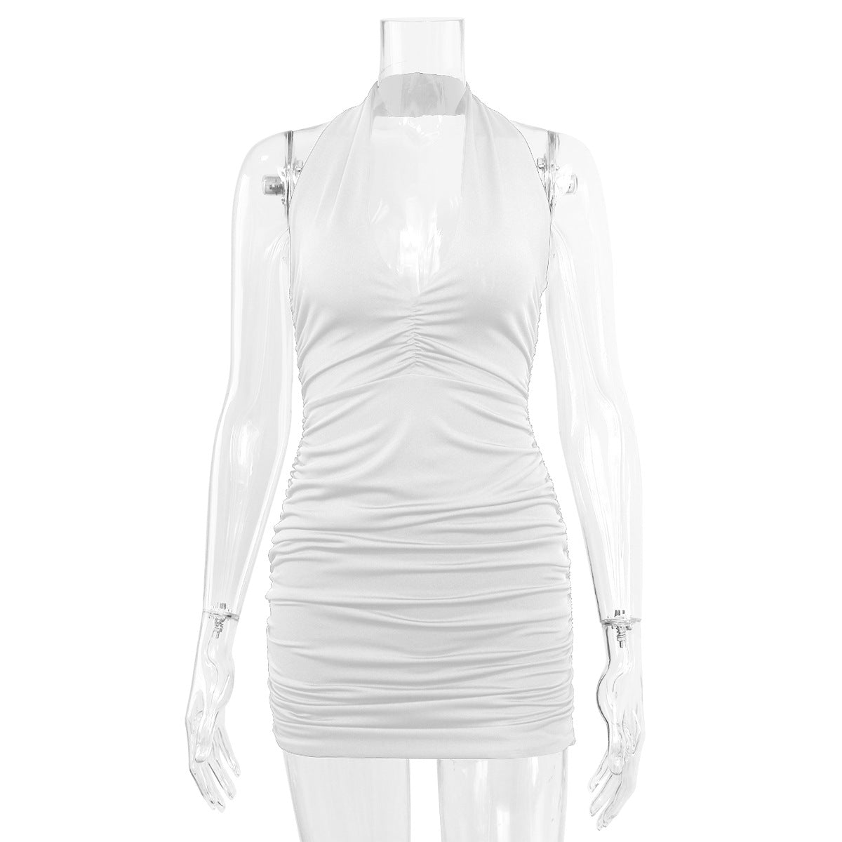 Summer New V-Neck Halter Backless Off-Shoulder Minimalist Pleated