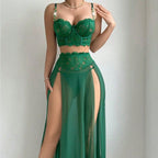 Women's Lace Mesh Split Lingerie Set