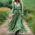 Women's Belted V-Neck Maxi Dress