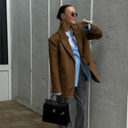 Retro Brown Suede Coat Maillard Blazers Top