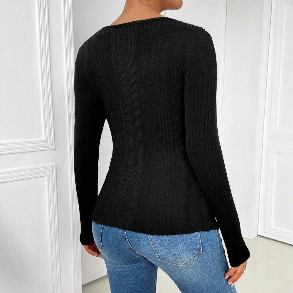 Women's Asymmetric Collar Cutout Long Sleeve Top