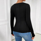 Women's Asymmetric Collar Cutout Long Sleeve Top