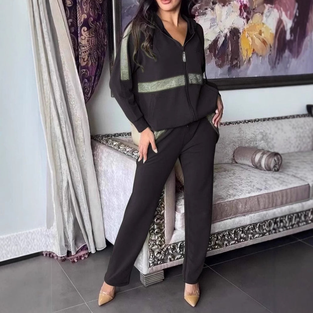 Women's Autumn Winter Casual Long Sleeve Pants Sweater Trousers Two