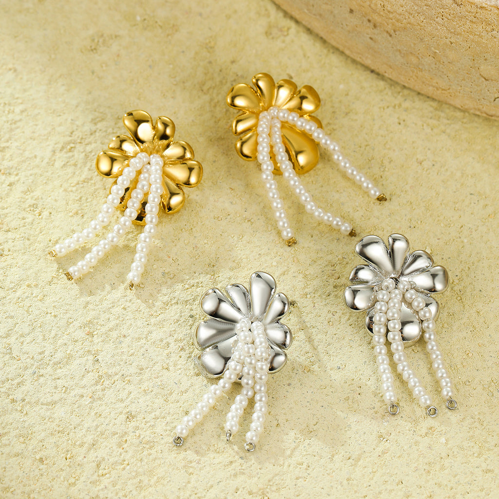 Floral Pearl Tassel Earrings