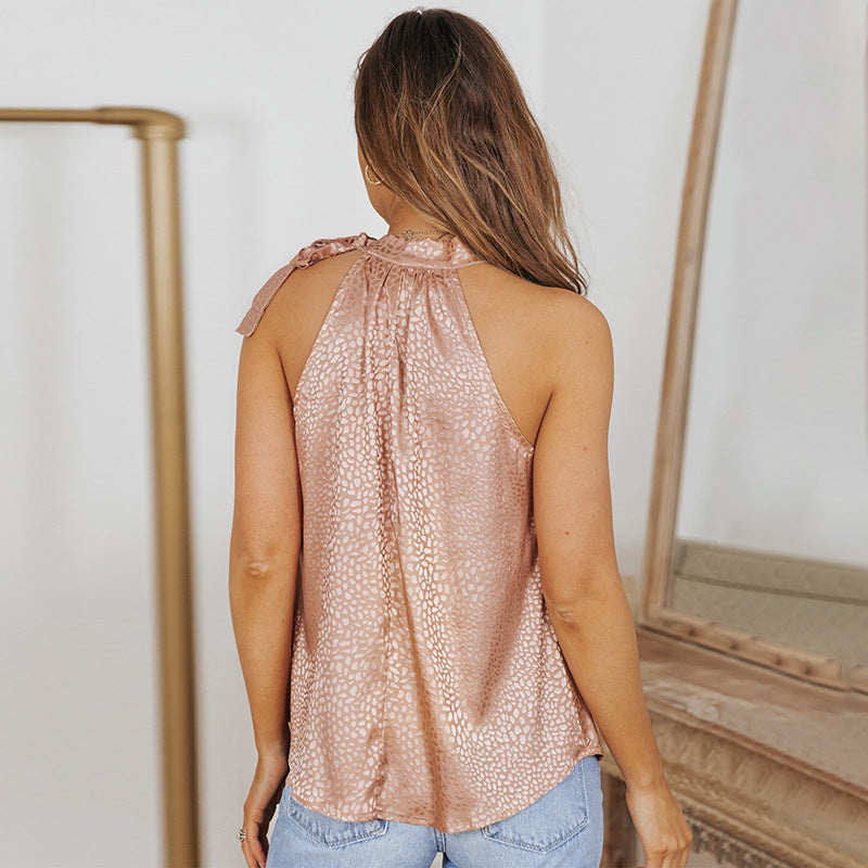 Women's Satin Leopard Print Lace-Up Vest