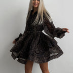 Early Chiffon Leopard Print Long Sleeved Dress