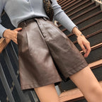Women Simple Solid Color HW Button Short All Match Loose