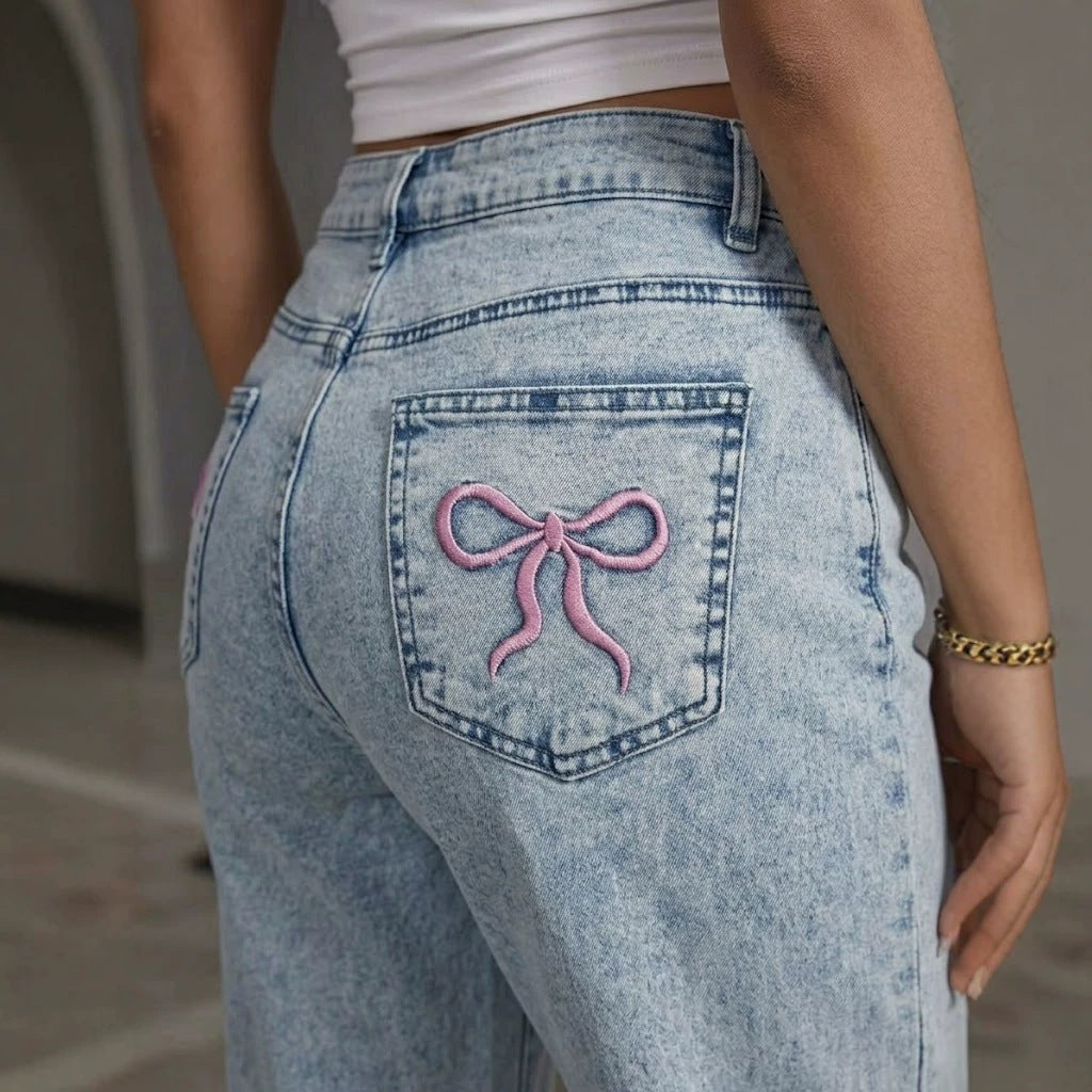Light Blue Snowflake Washed Low Waist WL Jeans Women Back