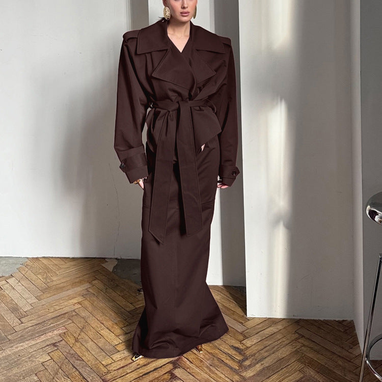 Women's Polo Trench Coat & Skirt Set