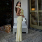 Women's Summer Elegant Halter Deep V Plunge Dress Sexy Backless Sheath Dress