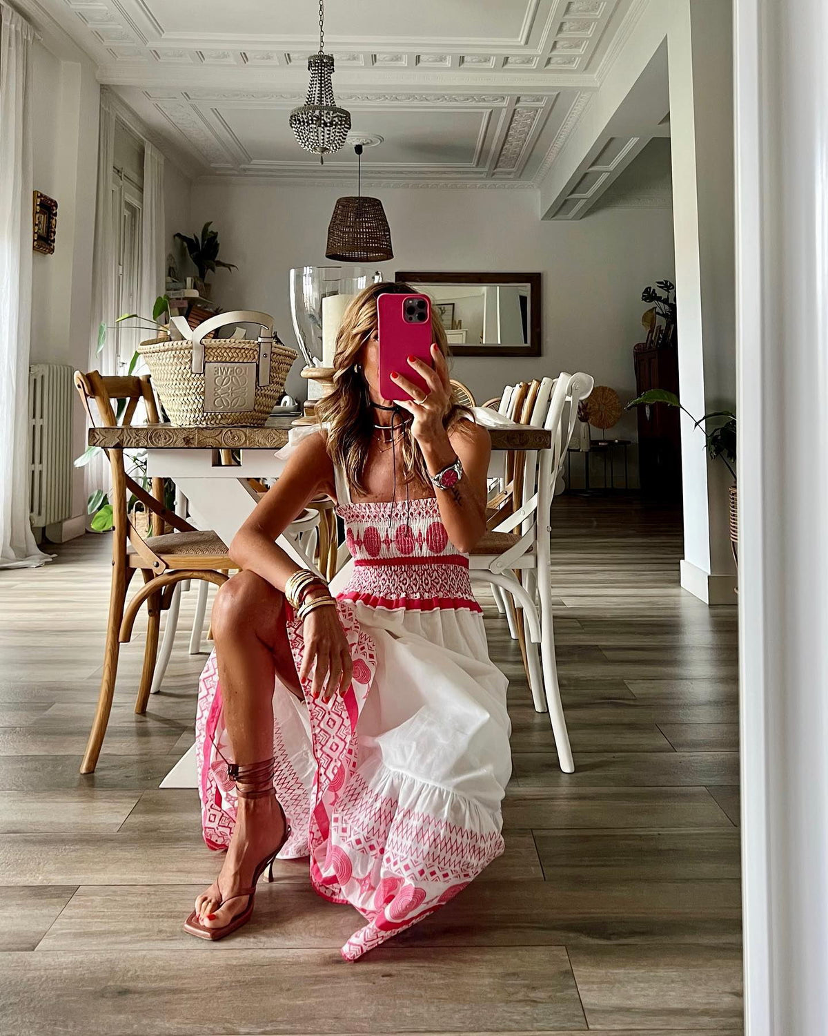 Lace-Printed Bohemian Maxi Dress