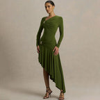 Women's Slim Dress Pleated Irregular Asymmetric Maxi Dress