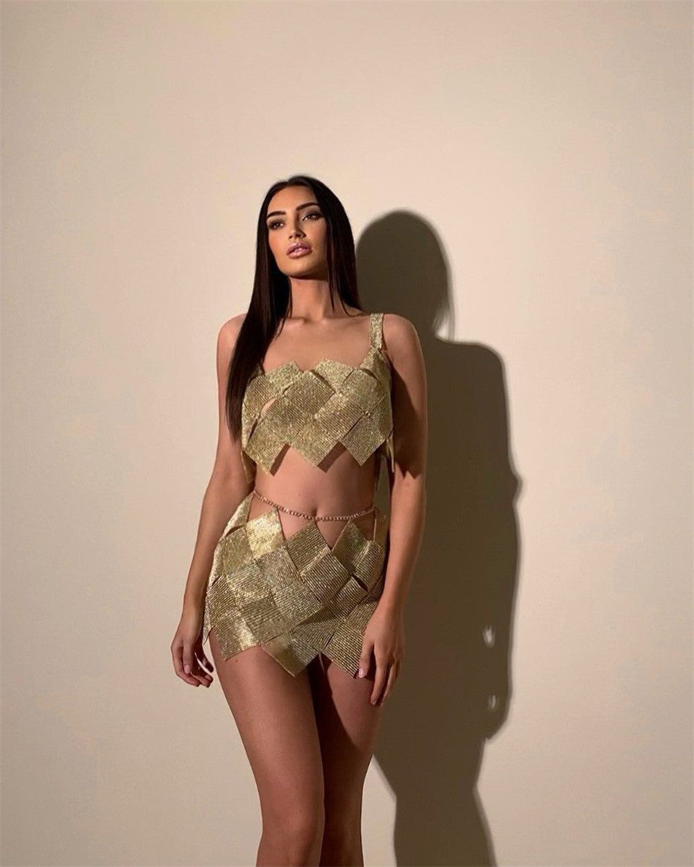 Women's Backless Sheath Scale Sequined Coordinated Two-Piece Set